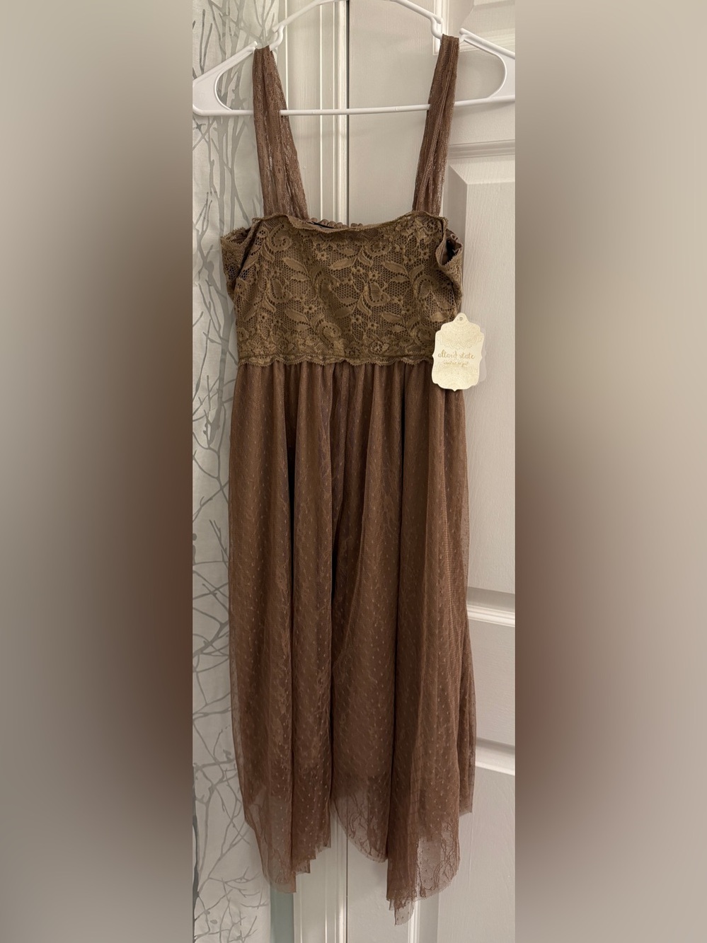 Altar'd State Brown Lace & Tulle Women's Ballet Style Dress- Small NWT